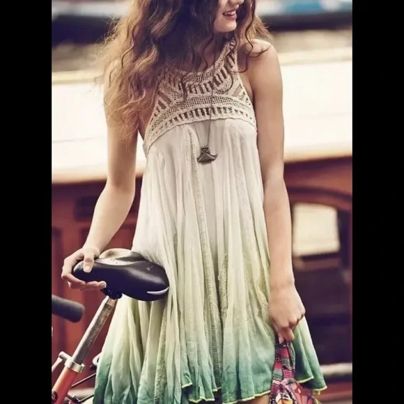 Rare Free People Green Ombre Mini Dress - Picture 1 of 9